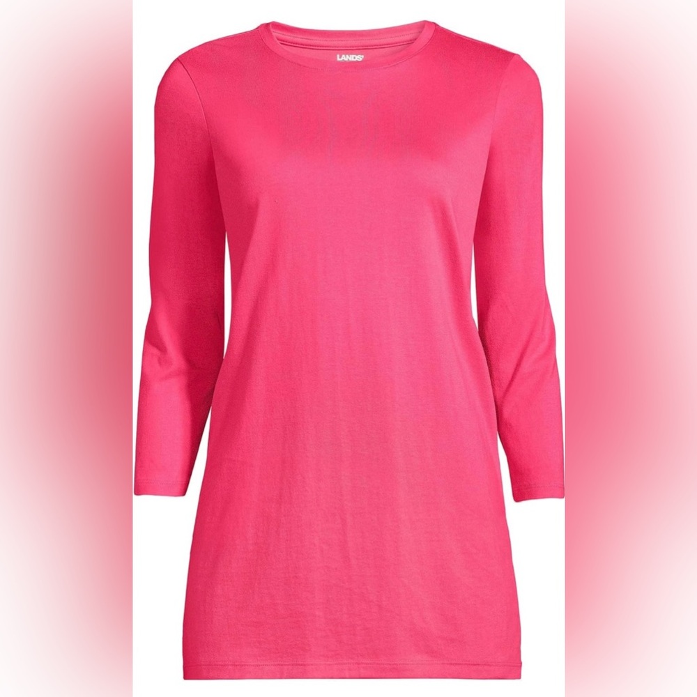 Lands End Supima 3/4 Sleeve Pink 100% Cotton jersey top Size Large